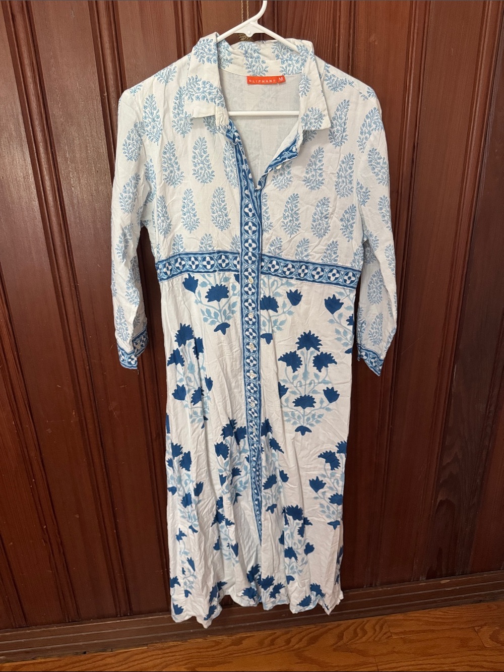 Oliphant Blue and White Floral Button-Front Maxi Dress